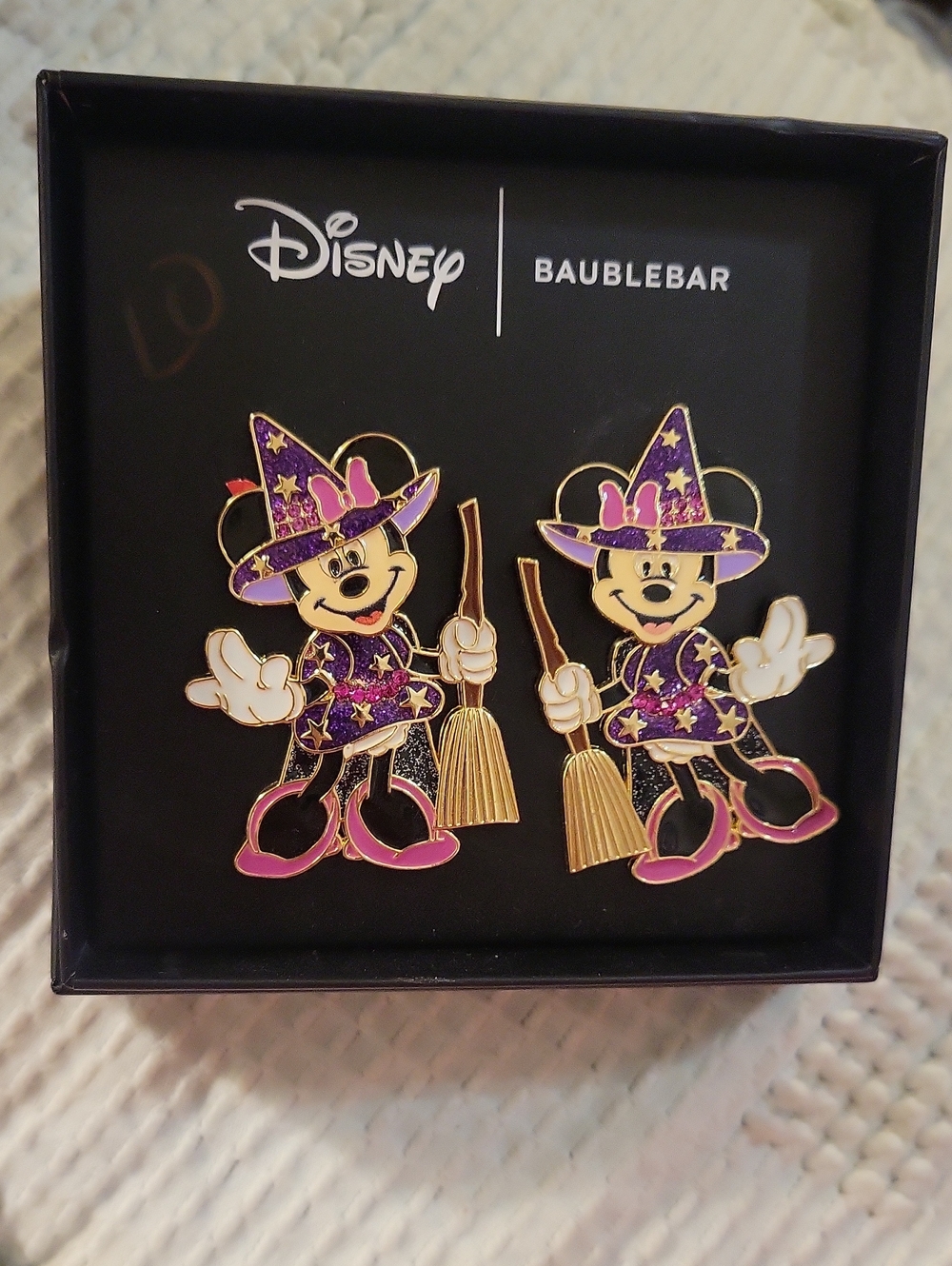 BaubleBar Disney Minnie Mouse Purple and Gold Witch Earrings